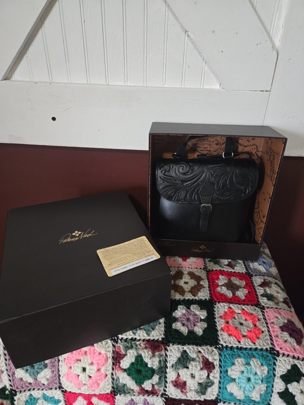 Patricia Nash Black Embossed Leather Small Backpack